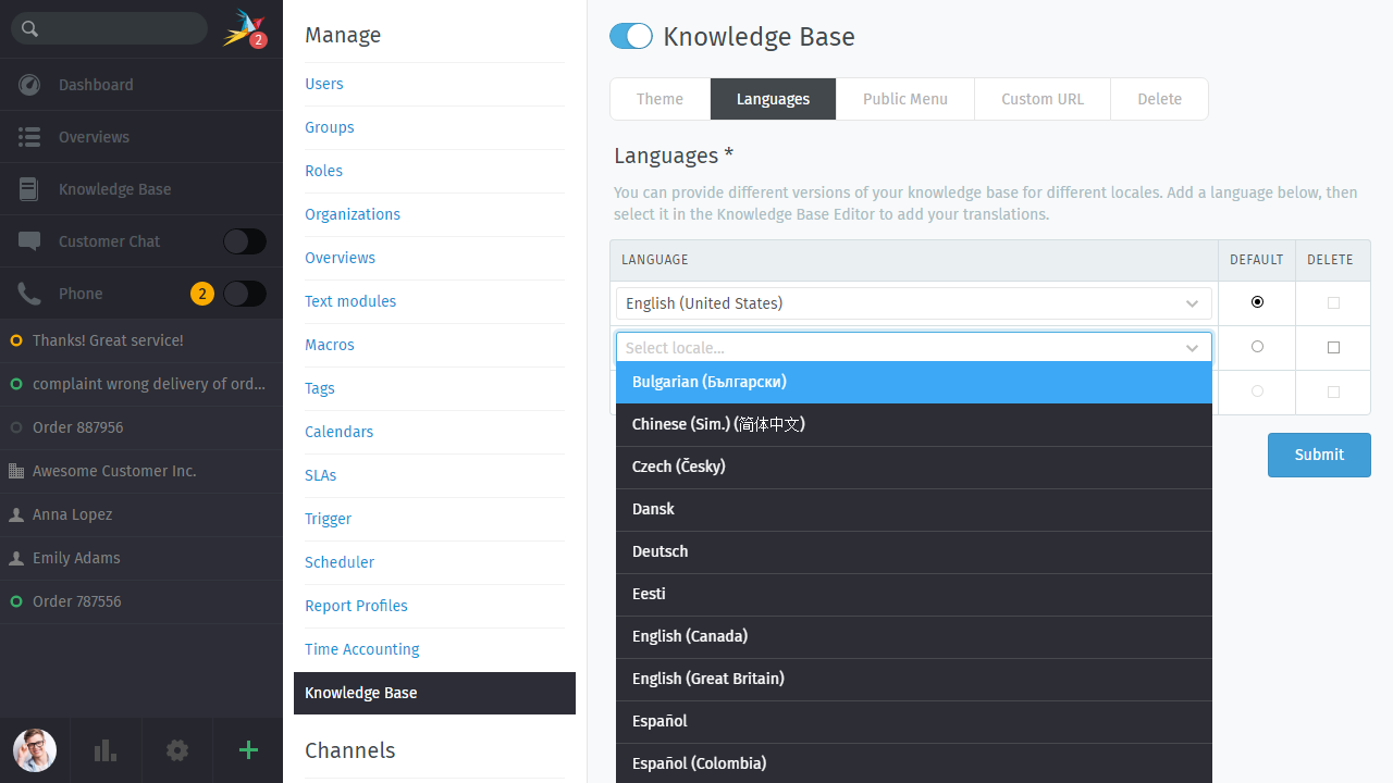 Knowledge Base: Sprachen konfigurieren